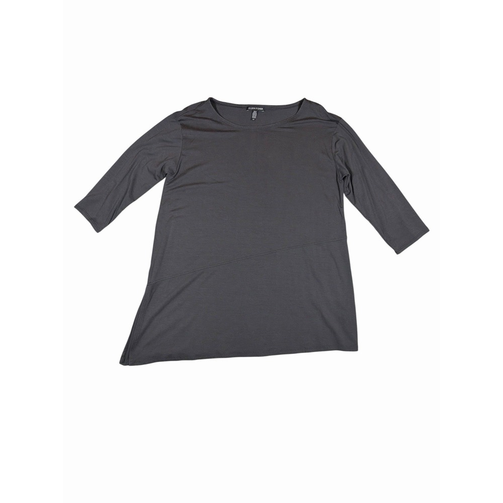 Eileen Fisher Black Asymmetrical Tunic Size S 3/4 Sleeve Minimalist Lagenlook
